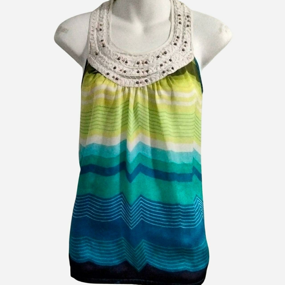 HeartSoul Vibrant Blue and Green Chevron Tank Top